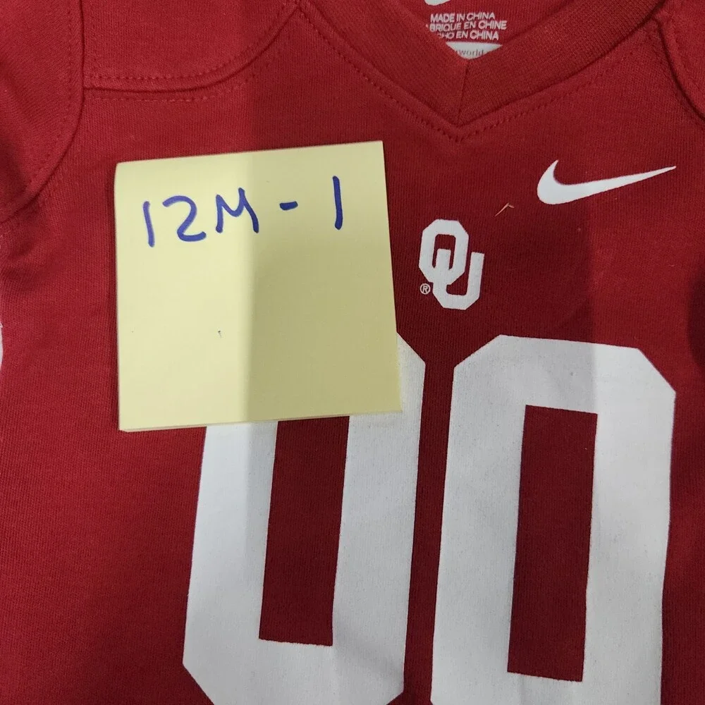 Nike Oklahoma Sooners Baby Bodysuit 12M Red White Long Sleeve NCAA 100% Cotton